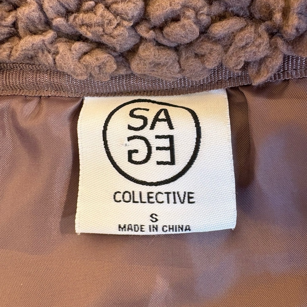 SAGE Collective Small Taupe Sherpa Teddy Fleece Quarter Zip Pullover Sweatshirt - Picture 2 of 5